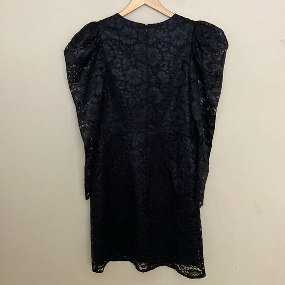 Express Short Black Lace Party Dress Sheer Puffed Long Sleeve size L Whimsigoth - Picture 3 of 10